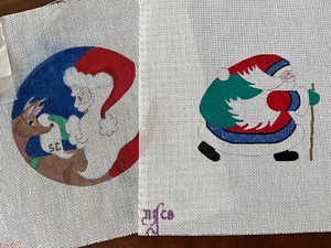 2 Beau Geste Santas Rudolph Reindeer HP Needlepoint Canvases 18 ct Guide *READ* - Picture 1 of 8