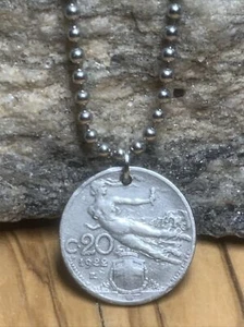 1922 Antique Italy 20 c. Unisex Coin Pendant 24” Necklace Great Gift A1 - Picture 1 of 7