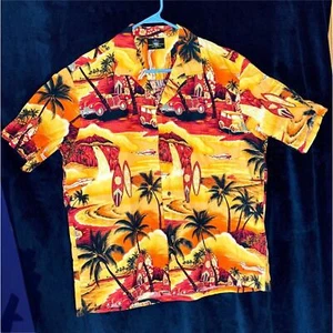 Royal Creations Hawaiian Shirt Men XL Tropical Palm Trees Cars Surf Boards - Picture 1 of 8