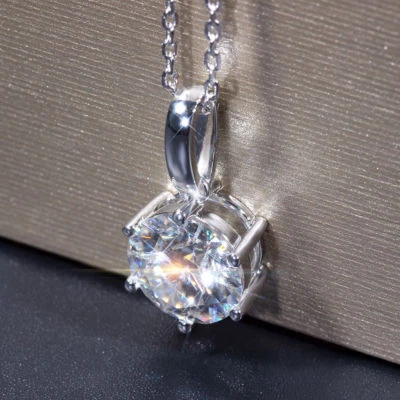 3Ct Round Diamond Moissanite Solitaire Necklaces Pendant 14k White Gold Plated - Image 1 of 4
