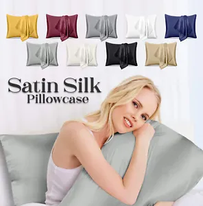 Pack 2 Soft 100% Satin Silk Pillowcase For Hair Pillow Covers Queen Standard - Picture 1 of 32