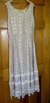 Cold Water Creek Womens Short Sleeve Maxi Dress Ecu W/Lace Overlay 14 NWT - Image 1 of 4