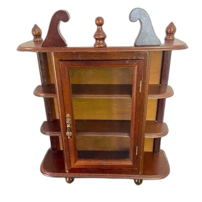 Gabinete de curiosidades vintage de madera y vidrio exhibición de 3 niveles mesa o colgante de pared 17,25" Foto 1 de 4