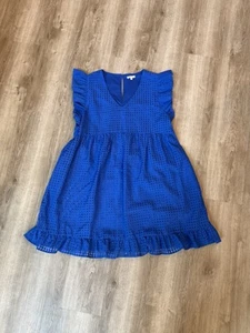 JODIFL Royal Blue Ruffle Dress Size M Lined Keyhole Back – 4th of July Ready - Picture 1 of 16