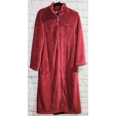 Bata Sonoma Intimates Borgoña Felpa Cremallera Completa Pequeña Cómoda Acogedora Bolsillos Cálida Foto 1 de 4
