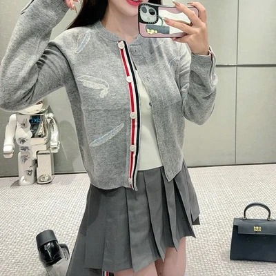 Thom Browne Womens All-wool Feather Crew Neck Long Sleeves Cardigan - Image 1 of 4