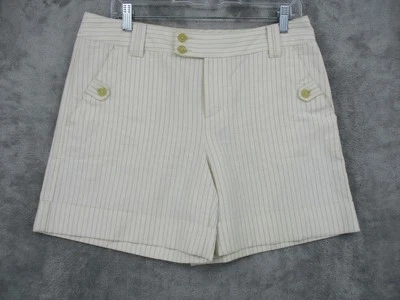 Shorts feminino Banana Republic 10 Martin Fit listrado mistura de linho náutico Preppy - Imagem 1 de 4