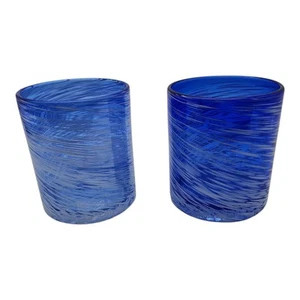 2er Set mundgeblasene Tasse Kobalt Glas Vase Kerzenhalter Becher Tasse blau/weiß - Bild 1 von 13