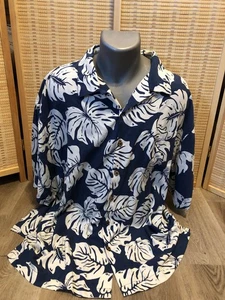 Camisa Hawaiana Hilo Hattie Para Hombre 100% Seda Azul y Blanco XL De Colección Rara H483) - Imagen 1 de 9