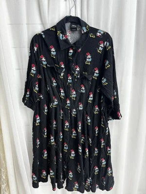 Disney Minnie Mouse Black Print Shirt Dress Collared Size 2 - Image 1 of 4