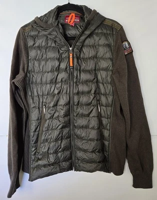 Parajumpers Hooded Jacket Men's Size XL Hybrid Down Knitwear Olive Green Italian - Image 1 of 4