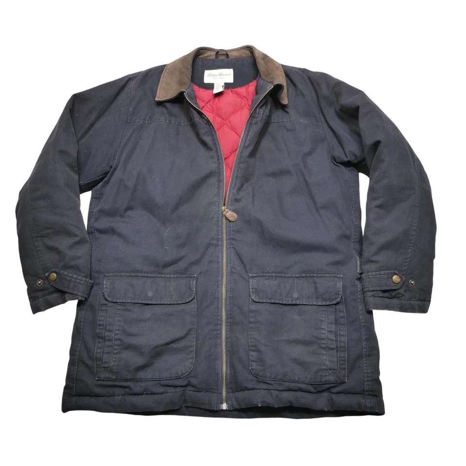 Chaqueta de Granero Eddie Bauer Para Hombres XL Alta Negra Plumón de Ganso Forrada Abrigo de Lona Foto 1 de 4