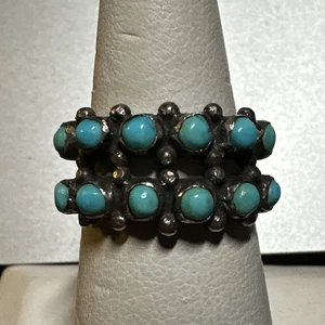Vintage Sterling Silber 925 Navajo Doppelreihig Türkis Schlangenaugen Ring Größe 6,5 - Bild 1 von 7