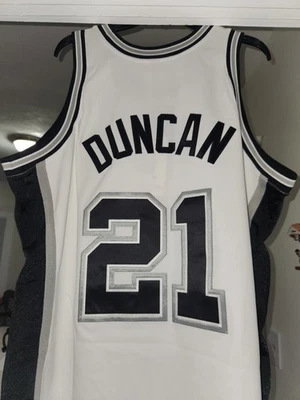 TIM DUNCAN SAN ANTONIO SPURS WHITE AUTHENTIC NBA FINALS JERSEY SIZE 48 XL - Image 1 of 4