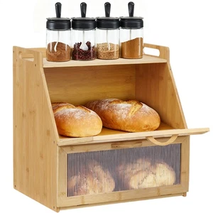 Caja de pan de bambú Eco de 2 pisos cesta de pan con ventana de visualización recipiente de pan - Imagen 1 de 7