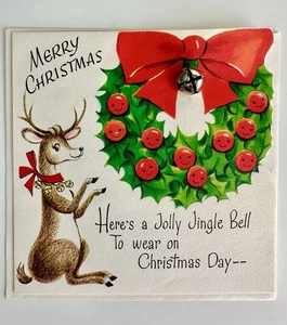 UNUSED VTG MCM Interactive Jingle Bell Reindeer Anthropomorphic Christmas Card - Picture 1 of 4