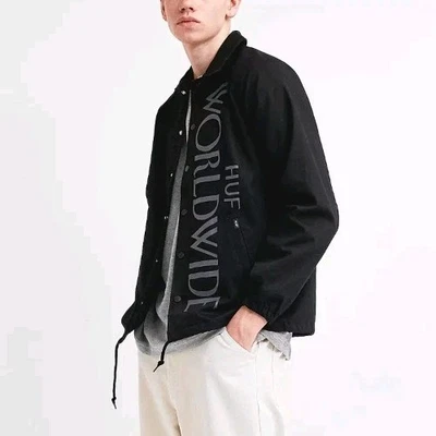 Jaqueta HUF Worldwide Shacket Lona Preta Snap Up Streetwear Skate Masculina Tamanho G - Imagem 1 de 4