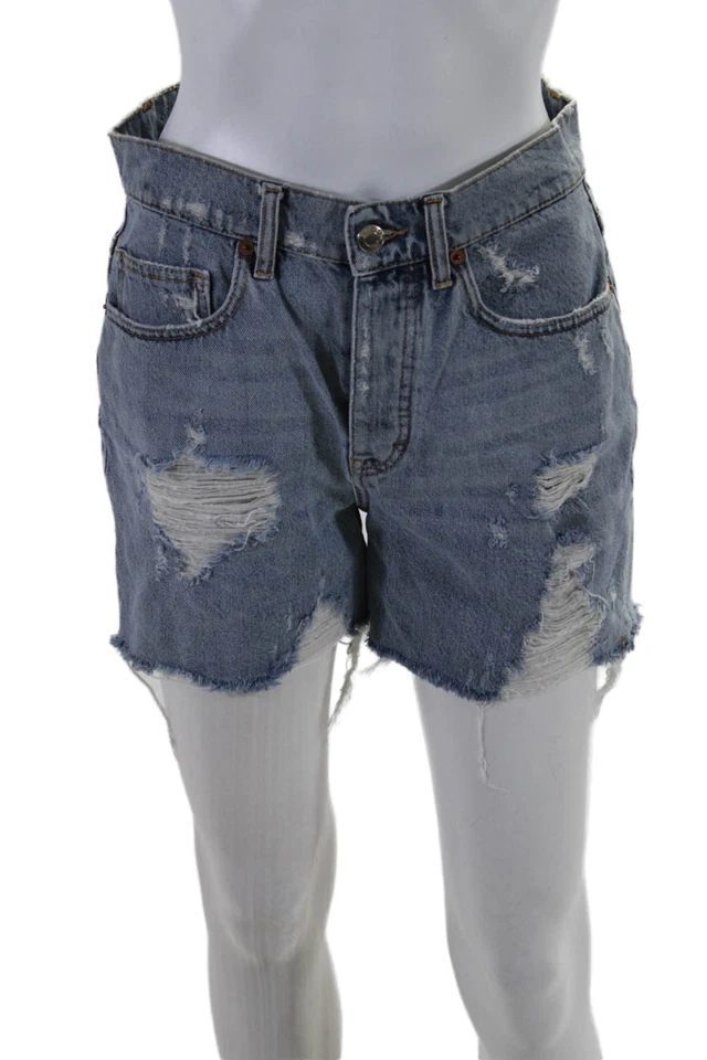 Pantalones Cortos IRO Mujer Denim Alto Rasgado Experiencia Rise Corte Azul Algodón Talla 24 Foto 1 de 4