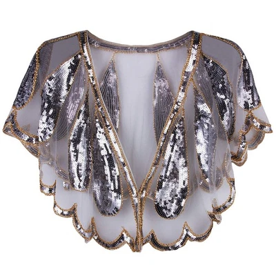 Women's 1920s Shawl Wrap Art Deco Sequin Beaded Evening Cape Bolero Flapper C... - Image 1 of 3