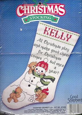 Good Shepherd Christmas Stocking Cross Stitch Kit #87208 A Playful Xmas 1988 - Image 1 of 2