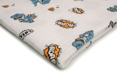 Хлопковый муслин с принтом, двойная марлевая ткань, синий T-Rex 50 x 130 см - Изображение 1 из 4