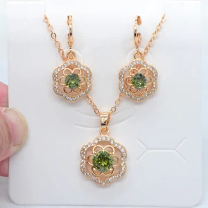 18K Yellow Gold Filled Women Fashion Green Mystic Topaz Flower Jewelry Set - Picture 1 of 10