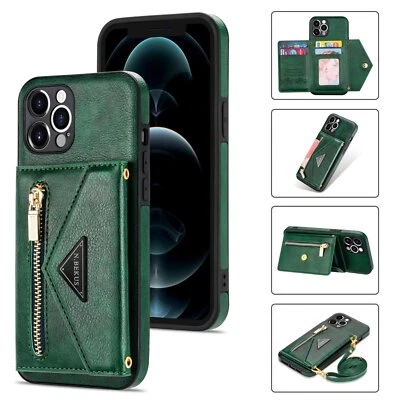For iPhone 15 14 Pro Max 13 12 11 Pro X XR Leather Card Holder Wallet Case Cover - Image 1 of 4