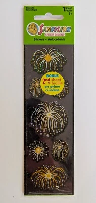 RARE Vintage SandyLion Prismatic Silver Gold Fireworks Stickers Sealed  2 Sheets - Image 1 of 2