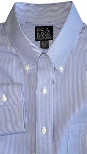 Jos A Bank Traveler's Dress Shirt 16 1/2 x 34 Tailored Fit blau weiß gestreift - Bild 1 von 7