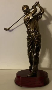 11” Bronze Golfer Teeing Off Resin Figurine Sculpture on Polished Resin Platform - Picture 1 of 23