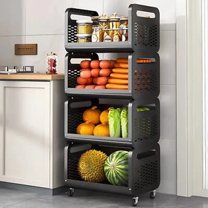 Fruit Vegetable Basket for Kitchen Organizers and Storage, 4-Tier Rolling Sna... - Picture 1 of 6