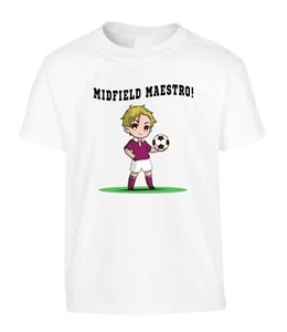 Football Kids T-Shirt Midfield Claret White Kit Soccer Birthday Gift Sport Team - Picture 1 of 2