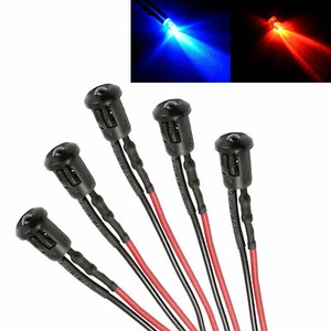 5x Alternating Red & Blue Pre Wired 3mm LED + Bezel Holder Light Lamp 12V - Picture 1 of 1