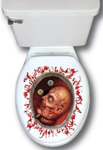 Toilettensitz abgeschnittener Kopf Aufkleber Zombie Bad Deckel Witz Streich Halloween Aufkleber - Bild 1 von 7