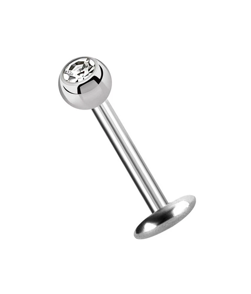 Piercing Orecchio Labbro Cheek Labret 1,2mm Con 5mm Sfere Cristallo E Piastra - Immagine 1 di 4
