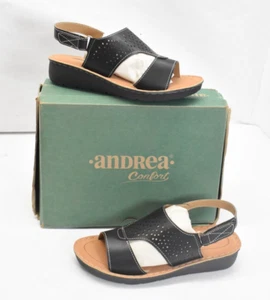 Andrea Confort 10699 Black Sandals Slingback Open Toe Faux Leather Size 8 - Picture 1 of 11