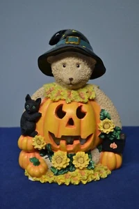 Ceramic Light Up Teddy Bear Pumpkin Figurine - Picture 1 of 9