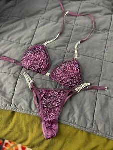 NPC competition BIKINI posing suit Red /Black 34C CUP SMALL BOTTOMS NEW - Picture 1 of 6