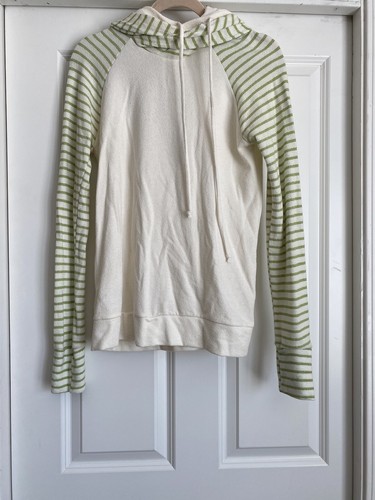 OFF WHITE Felpa con cappuccio doppia Adora Small panna beige verde righe testurizzata nuova