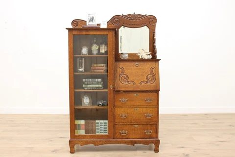 Victorian Antique Oak Side by Side Secretary Desk & Bookcase #37598 Cover
