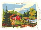 Cewec Denmark Completed Needlepoint  Wool Country Scene Cabin Cottage Lake Trees