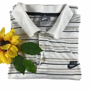 Men's NIKE GOLF Tour Polo White Striped Cotton Blend Shirt Size Large - Picture 1 of 11