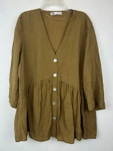 Zara Babydoll Top Womens XXL Tunic Buttons Up Shirt Boho Hippie Office Career - Picture 1 of 10