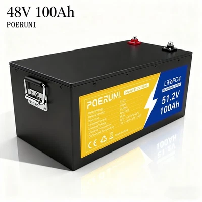 POERUNI 48V 100Ah High Capacity LiFePO4 Battery BMS Protection for Off-Grid Marine Golf