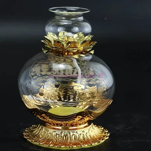 Butter Lamp Holder Zhaocai Buddha Lamp Glass Offering Buddha Lanterns - Picture 1 of 3