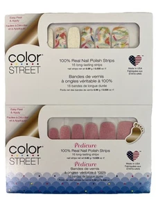 Color Street Real Nail Polish Strips Pedicure Manicure Pink Pattern Summer - Picture 1 of 5