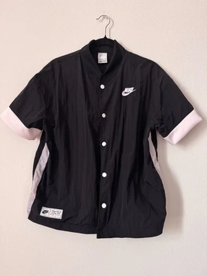 Nike Youth XL Warm Up Shirt Snap Front Black Basketball Mesh Lined Peace Graphic - Image 1 of 4