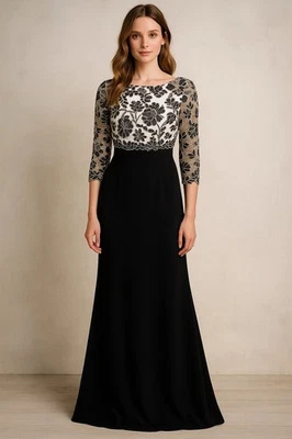 Tadashi Shoji Peony Embroidered Black Formal Gown Evening Maxi Dress 14 - Image 1 of 4