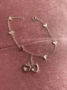 Tiffany & Co Bracelet Lariat 925 Silver 8” Long Elsa Peretti Double Heart - Picture 1 of 3