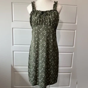 Floral Print Dress Ruffle Strap Sleeveless Casual Sundress Olive Green - Picture 1 of 7